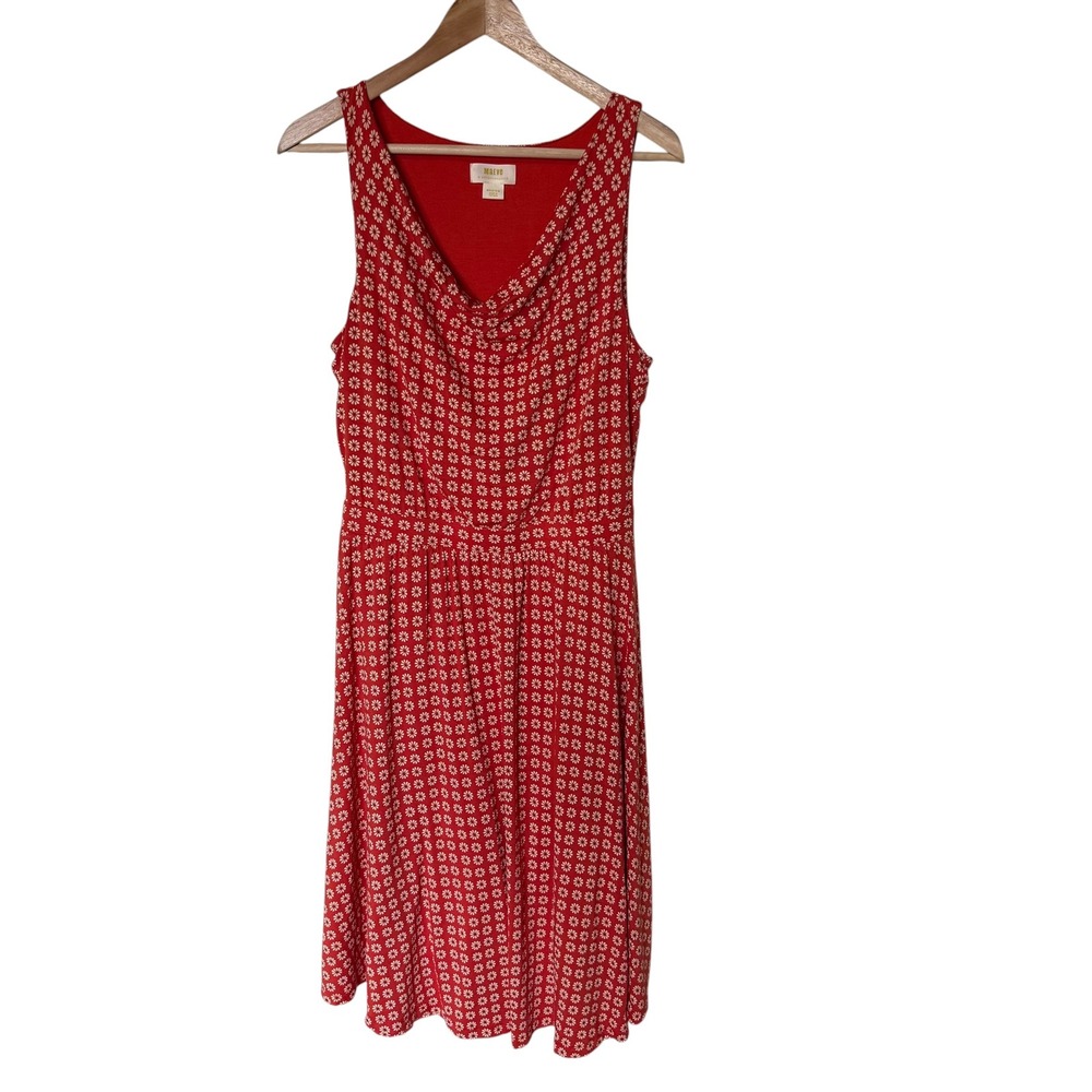 Maeve Anthropologie Dress Womens Medium Red Daisy Floral Cowl Neck Exc. A-Line